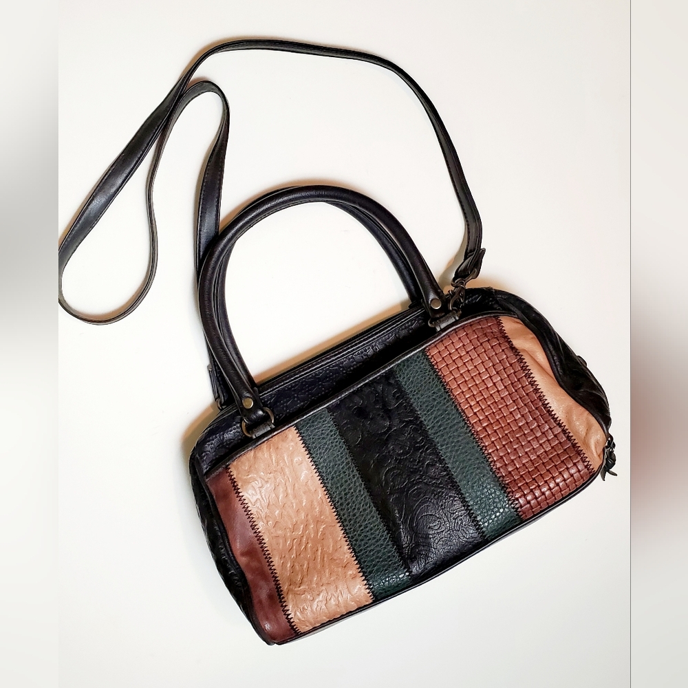 Vintage Textured Leather Patchwork Crossbody Hand… - image 1